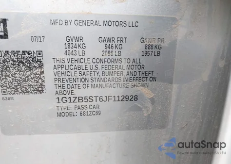 2018 Chevrolet Malibu 1Ls из США, поврежденный, VIN 1G1ZB5ST6JF112928